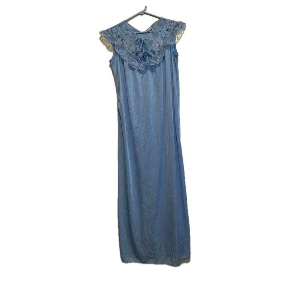 Vintage 60's Blue Deep V Nightgown Lace floral
